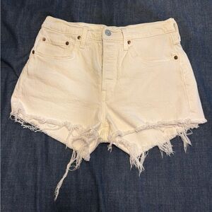 Levi's White Frayed Hem Jean Shorts